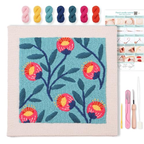 Embroidery Punch Needle kit Frame, Embroidery Starter Kits for Beginner,Punch Needle Fabric with Pattern,Threader, Yarns,Embroidery Hoops & Rug Punch(Lake Blue) - color: Lake blue