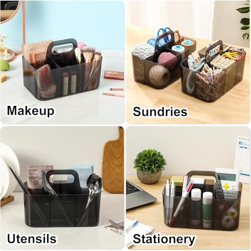 Multiuse Caddy Organizer with Handle, Portable Plastic Tote Bin - Art Craft, Stationary Pen Marker Crayons, Makeup Hair Supplies Storage - Bathroom, Classroom, Dorm, Office, Desk Holder - Clear Black - color: Clear Black