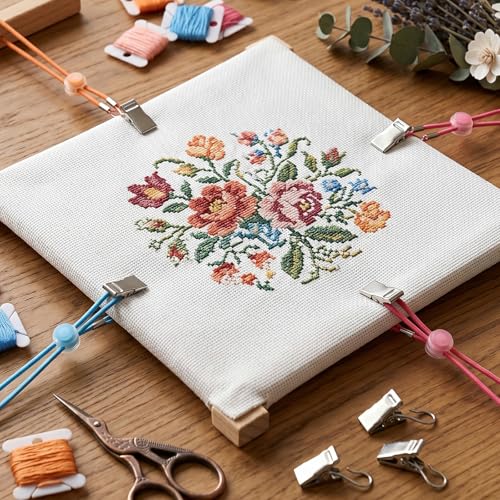 24Pcs Cross Stitch Side Tension Clips, Elastic Cross Stitch Frame Slips, Adjustable Fabric Fastening Clip for Embroidery Fabric