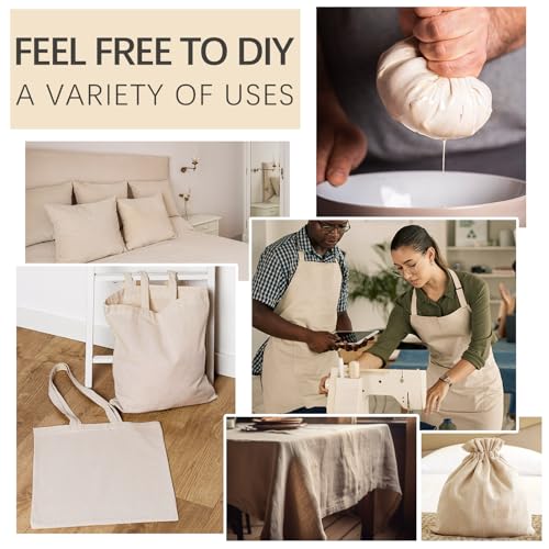 100% Cotton Unbleached Muslin Fabric, 63 Inch X 2.5 Yards by The Yard, Medium & Light Weight Draping Fabrics Suitable for Sewing, Embroidery, Garments, Apparl Cloth and Crafts Material-Natural