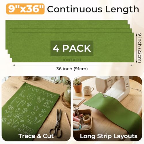 IONTACH 9" X 36" Soft Felt Sheets 1.6mm Thick (4 Packs, Moss Green) - color: Moss Green