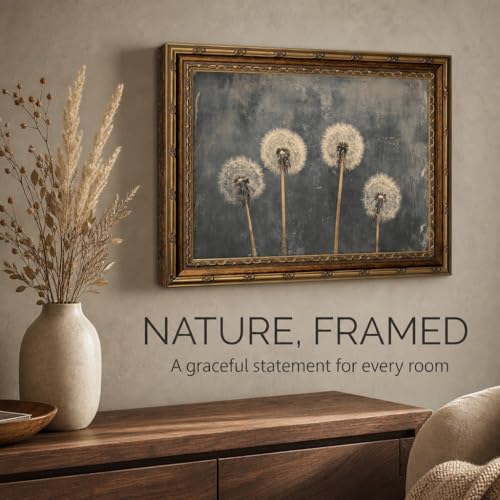 DNEJZKI Vintage Gold Frame Dandelion Wall Art Rustic Farmhouse Flower Botanical Wall Decor Retro Floral Landscape Painting Picture Cottagecore Plant Canvas Prints for Living Room Bedroom Office Decor - color: Dandelion, size: 16"L x 12"W