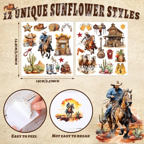 BBTO 12 Sheets Rub on Transfers for Crafts Wood Furniture DIY, 5.5" x 5.7" - style: Cowboy