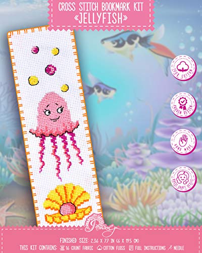 Povitrulya Counted Cross Stitch Kit 'Jellyfish' - DIY Embroidery Bookmark Under the Sea - color: JellyFish
