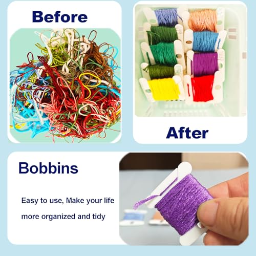300 Plastic Embroidery Floss Bobbins Embroidery Floss Organizer, Plastic Embroidery Thread Cards for Cross Stitch Thread Holder Sewing Storage for DIY Sewing Craft(White)