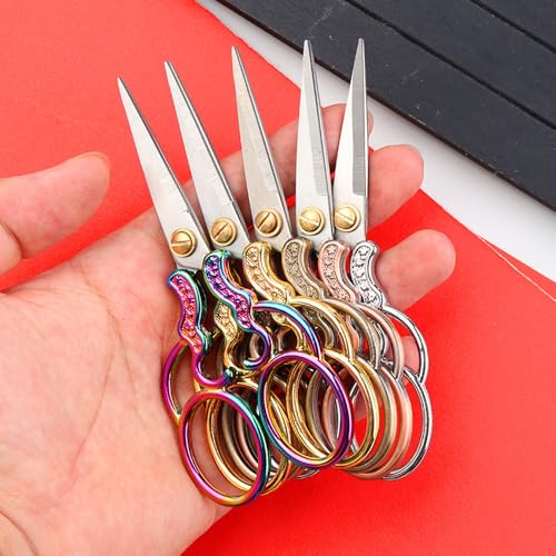 5" Vintage Scissors All Purpose, Stainless Steel Scissors for Scrapbook Albums, Small Sewing Scissors for Home Office Studio Craft Art Work Handicraft Cutting Paper DIY Tool Gold - color: Gold