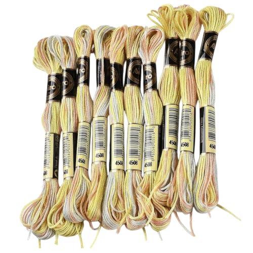 10 Skeins 6 Strands Yellow Hand Variegated Embroidery Floss Gradient Cross Stitch Thread Polyester Friendship Bracelet String Yarn Bracelets Threads Bulk for Sewing Knitting Crafts Stitching - color: Yellow
