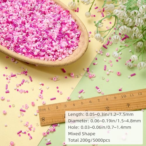 200g Glass Seed Beads Bulk Crystal Tube Bugle Beads for DIY Necklaces Bracelet Earring Crafting Jewelry Making Kit Supplies (Hot Pink) - color: Hot Pink 200g