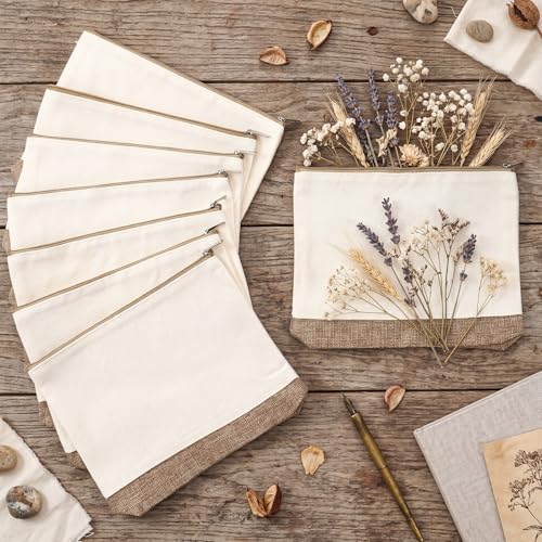 Reginary 10 Pcs Canvas Makeup Bags Bulk Blank Cosmetic Bags,Linen Color - color: Linen Color