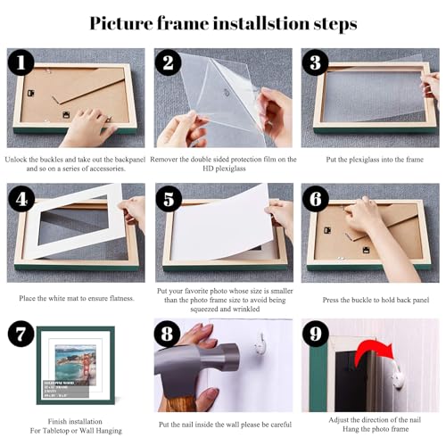 12x12 Wood Picture Frames for Wall Hanging or Tabletop,Diamond Painting Frame Baby Scan Picture Frames with 2 Mats Display 8x8 or 10x10 for Family Walls Decoration,Anniversary,Wedding,Christmas(Dark - color: Dark Green, size: 12x12 inch