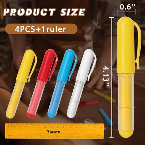 Fabric Chalk Markers for Sewing,Quilting,Crafting|Erasable Tailor Chalk|Work on Various Fabrics|Dosing Wheel Drawing Intricate Patterns Precise Lines-Per Pack(Red,Yellow,Blue,White and 1Ruler)