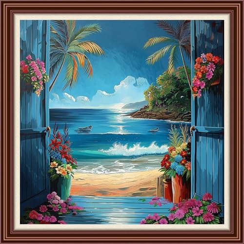 Dimensean Counted Cross Stitch Kit for Beginners, 11CT Unprinted Cross-Stitch Kit Easy Patterns Needlepoint Kit Cross Stitching Embroidery Kit Supplies- Seaside Homeland Scenery 18x18 inch - color: Patterns02