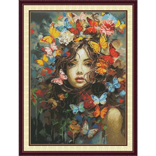 ITSTITCH Stamped Cross Stitch Kits - Full Range of Embroidery Patterns for Beginners or Adults,14 CT 2 Strands DIY Counted Needlepoint Arts Craft-Butterfly Beauty 16×20.8 inch - color: Butterfly Beauty
