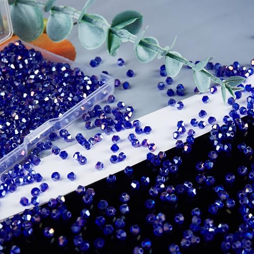 1200PCS 3mm Bicone Crystal Glass Beads for Jewelry Making, Sparkling Mini Beads for Suncatchers, DIY Bracelets & Craft Projects (AB Blue) - color: AB Blue, size: 3MM 1200Pcs