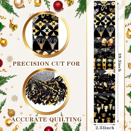 Hosuly 40 Pcs Black Gold Christmas Fabric Jelly Cotton Strips for Quilting - color: Black Gold Christmas