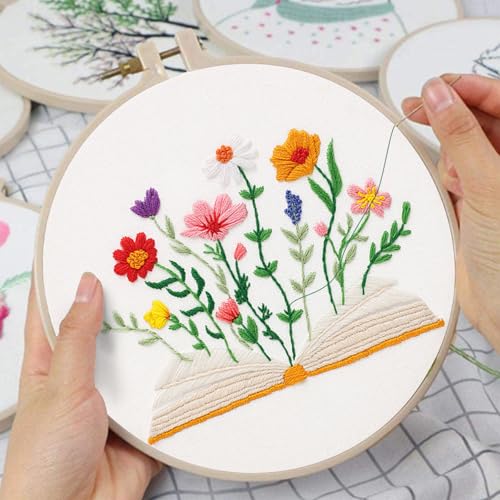Louise Maelys Book & Flowers Embroidery Kit for Beginners Decor Craft Gift - color: Book Flower2