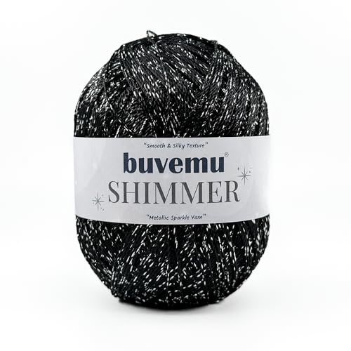 Shimmer Metallic Thread for Crochet, Lace, Embroidery, Black,Silver Glitter - color: Black, Silver Glitter, size: 1 Pack