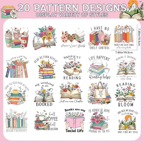 Book Lovers Iron on Transfers - 20Pcs Dtf Transfers Ready to Press, Reading Iron on Decals Patches, Vintage Flower Bookish Heat Transfer for Tshirts Hoodies Clothes Bags, Bookworms Gifts - color: Book Lovers481
