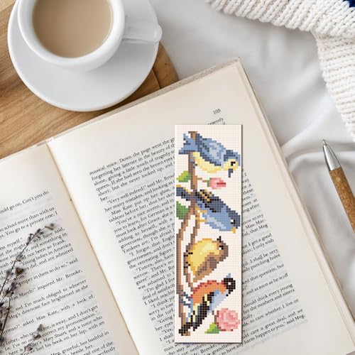 FREEBLOSS 6 Set Cross Stitch Bookmark Kit Stamped Cross Stitch Kit Four Flower and Birds Pattern Embroidery Set with Instruction for Adults 8''*2.4'' - style: Season Birds