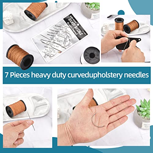 3Pcs Brown Upholstery Thread Heavy Duty, 7 Styles Curved Sewing Needles - color: Brown