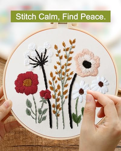 Santune 3 Sets Embroidery Kit,Cross Stitch Kits for Beginners,Needlepoint Kits for Adults with Easy Floral Pattern Hand Crafts,Hoop,Needle,Mothers Day Gifts - color: Flower Series