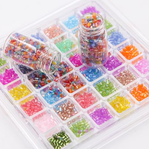 Tube Seed Beads Crafts Glass Bugle Beads Small Craft 3mm with for Jewelry Making Embroidery Decoration (28 Colors, 16800pcs) - size: 3mm