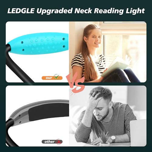 LEDGLE Neck Book Light for Reading Rechargeable,Long Arm,6 Brightness-Blue - style: Massage Particles- Blue