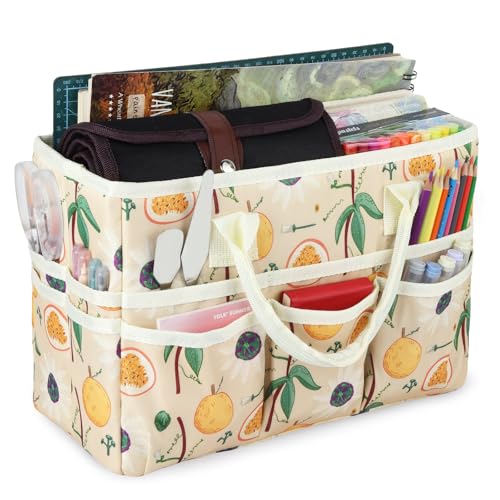 Craft Organizer Tote Bag with Multiple Pockets,Scrapbooking Art Storage - color: orange fig