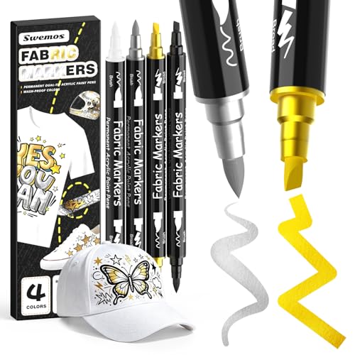 4 Fabric Markers, Fabric Paint Permanent for Clothes, Acrylic Paint Pens