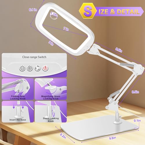 10X 30X Extra Large Magnifying Glass with Light and Stand 7-inch - color: White