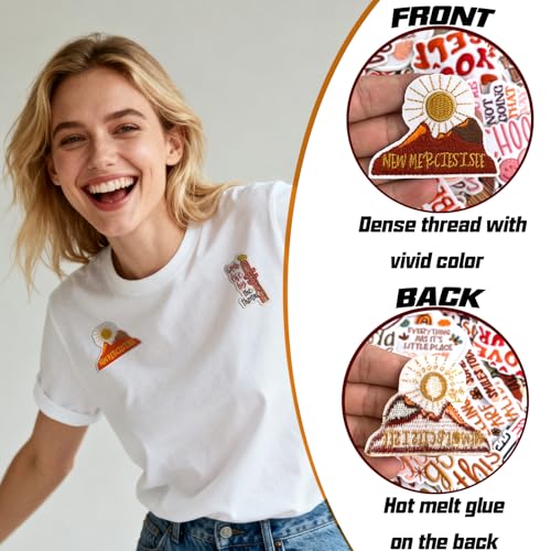 J.CARP 50PCS Boho Positive Iron on Patches, Bohemian Inspirational Embroidered Patches, Retro Hippie Style Sew on/Iron-on Patch for Clothing, Hats, Backpacks, Jackets, and Bags. - color: Boho Patches 50PCS