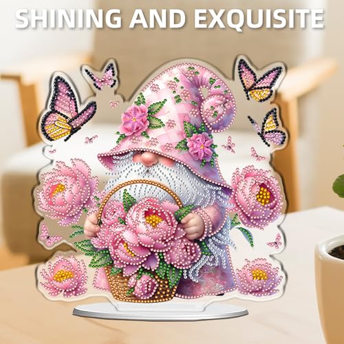 POETRYDRAW Diamond Art Ornament Desktop Kit Flower Gnome, Stand Up Diamonds Painting Ornament for Adults, 5D DIY Special Diamond Gem Craft Tabletop Placement Board Kit - color: Flower Gnome