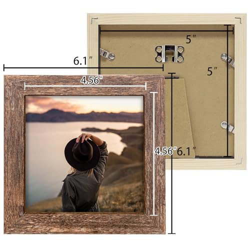 5x5 Picture Frames Set of 2, Square Rustic Wood Grain Photo Frame for Tabletop or Wall Mounting Display - size: 5X5(2pcs)