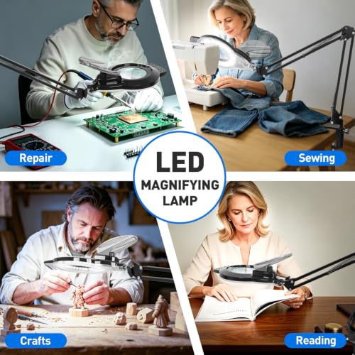KIRKAS LED Magnifying Lamp with Clamp, 2,200 Lumens Dimmable 28in 12X - size: 28in