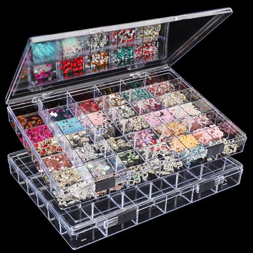 Noverlife 36 Grids Clear Plastic Organizer Boxes, Jewelry Storage Container - size: 36 Grids - 2 Packs