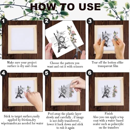 Vintage Floral Rub on Transfer for Crafts 3 Sheets Tower for Furniture Vintage Clock Letter Butterflies Letter Decal Stickers for Wood DIY Crafts Home Office Decor 11.8 x 5.9'' - style: Style 3- Retro French