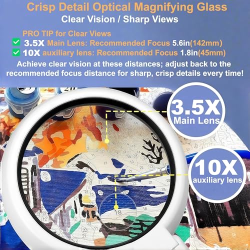 Magnifying Glass with Light and Stand, 3.55 Inch Large Lens with Lightweight Foldable Arm, Illuminated Magnifier with LED & Adjustable Brightness for Seniors Reading, Close Work, Coins, Jewelry