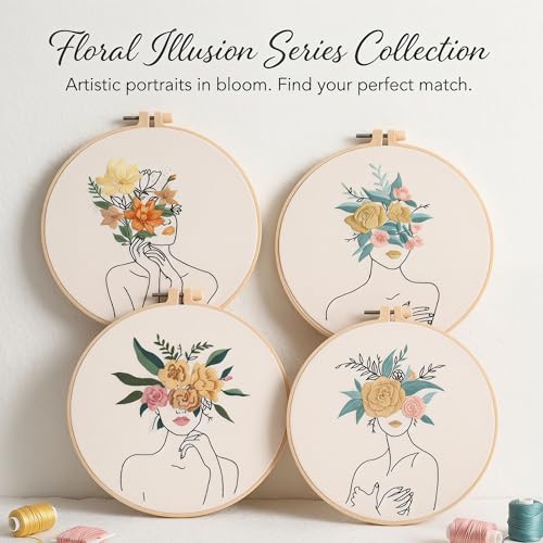 Harimau Adult Beginner Embroidery Starter Kit, Complete Set with 4 Patterns, 2 Hoops, Needles, Scissors, Instruction Guide & Stitching Video Tutorials - color: Human body art patterns