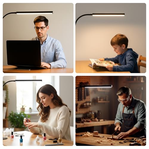 LED Desk Lamp with Clamp, 1200 Lumens Eye-Caring Desk Light for Home Office - color: Black, size: Mini