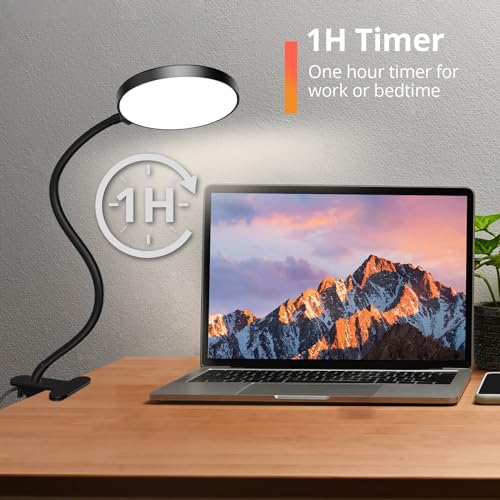 iFalarila Reading Light with Remote, LED Desk Lamp Clip on [1H Timer & Nightlight] RA>95 Dimmable Flexible Gooseneck, Reading Lamp with Clamp for Table - 4.7'' (Adapter Included) - style: 4.7'' Black