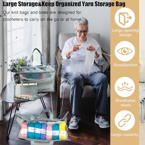 Knitting Bag Large Yarn Storage Organizer,Crochet Bags and Totes(Grey) - color: Grey