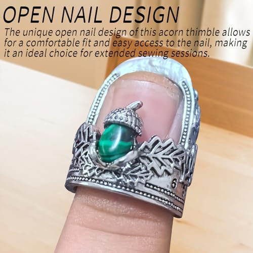 2-Pieces Open Nail Acorn Thimble - Metal Sewing Thimble for Needlework, Thumb Protector Quilting Supplies, for Embroidery, Cross Stitch, DIY Crafts (Silver Thimble -B)(Medium)