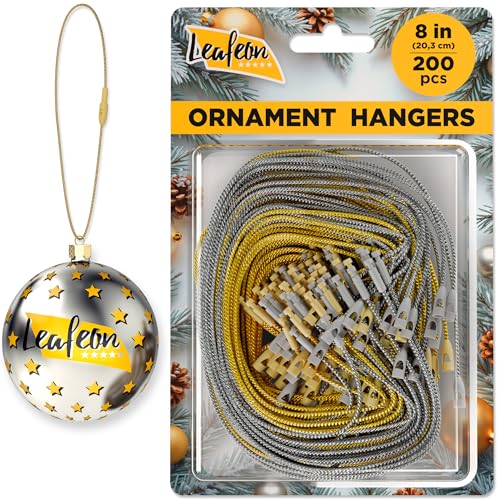Christmas Ornament Hooks - Gold Christmas Ornament Hangers with Snap - Precut Ornament String with Snap for Christmas Tree Decoration (200 pcs Gold & Silver) - color: 200 Pcs Gold & Silver