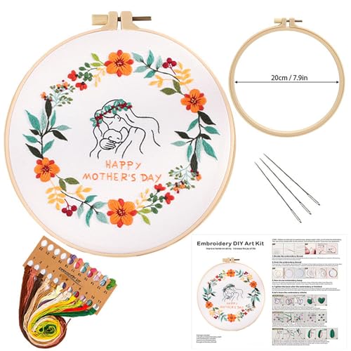 BoAn DIY Floral Embroidery Kit for Adults, Handmade Craft with Hoop - color: muqinjie-4