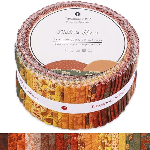 Tinyspool & Co.'s Twirlie Roll 40 Precut Quilting Fabric Strips for Quilting Supplies, Crafting, and Sewing, Soft Cotton Strip for Blanket, Rug, Upholstery, Home Decor, and Purse Making, Fall is Here - color: Fall is Here