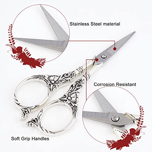 SUNNYCLUE 2Inch Stainless Steel Scissors Silver Sewing Embroidery Scissors Small Precision Detail Vintage Shears Sharp Cutter for Fabric Paper Cutting Craft Art Work DIY Tool - color: Antique Silver-1pc-vintage Scissors