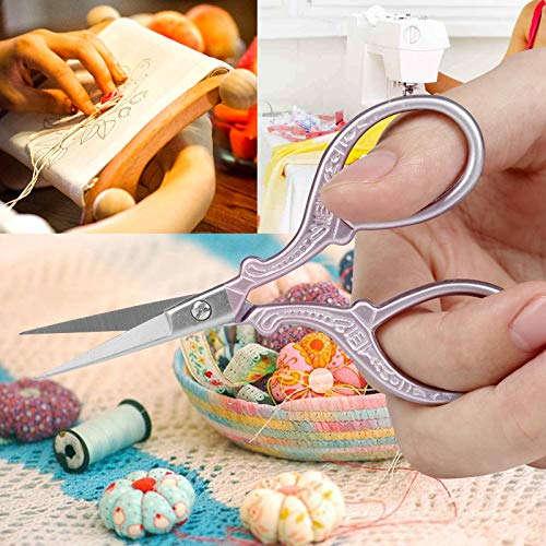 BIHRTC 3.6 Inch Little Stainless Steel Sharp Scissors Sewing Craft DIY Tools Shears for Embroidery Needlework Office Craft Houshold Needlepoint Scissors - color: Pink Purple