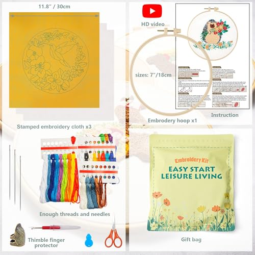 LX LERMX Embroidery Kits for Beginners, Adult Starter Cross Stitch Kit Needlepoint Complete DIY Kit with Unique Patterns, Hoop, Colorful Threads, Tools, Step by Step Instructions & Video Tutorial - color: Pattern 12 - 3PCS
