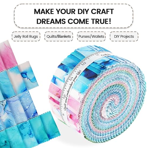 Craftido-20 Options-100% Cotton Jelly Roll Fabric Precut Strips for Quilting, Crafting, and Sewing, 40 Strips 2.5" x 44" Assorted Bundles for Rug, Quilt Project, DIY Craft and Home Decor-Rainbow Inks - color: Rainbow Inks