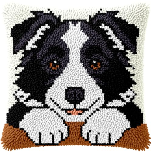 veirousa Border Collie Latch Hook Pillow Kits for Adults Beginners - color: Border Collie